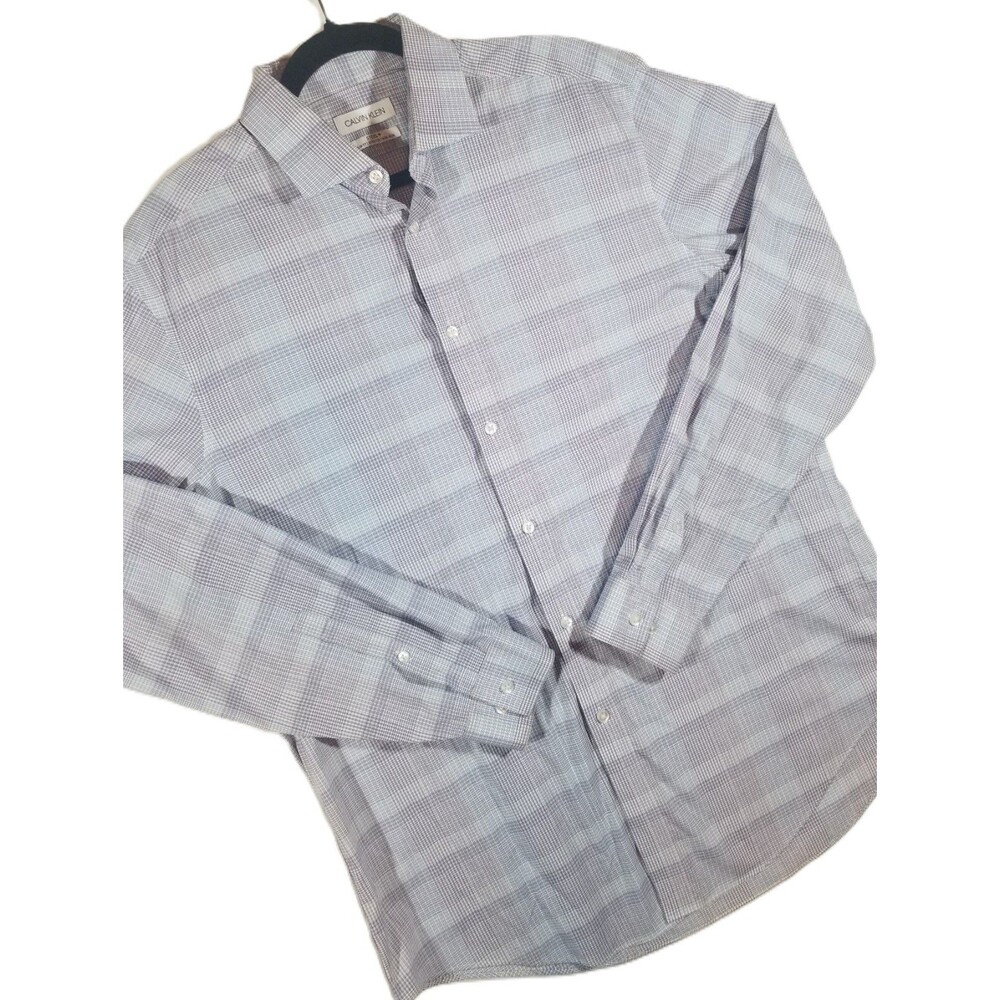 Calvin Klein Shirt Mens XL Blue Purple Plaid Long Sleeve Button Up Casual Adult
